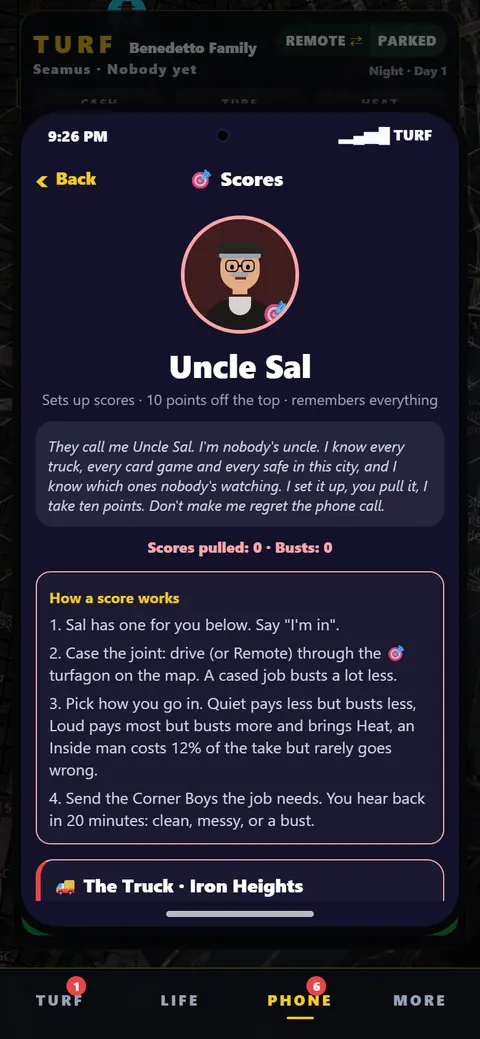 Uncle Sal in the Scores app, explaining how a score works